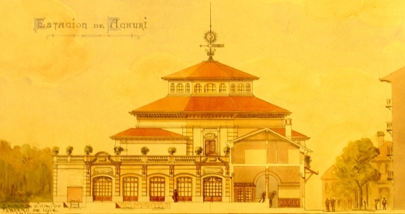 Proyecto de nuevo edificio para la estación de Atxuri redactado por Enrique Epalza. ArchivoEuskotren-Museo Vasco del Ferrocarril.